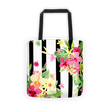 Stripe flower Tote bag