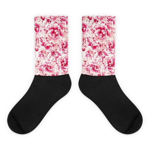 Pink floral Black foot socks - Hutsylife