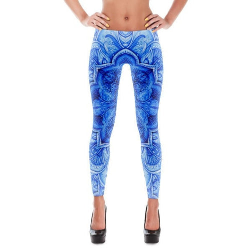 Continous blue Moroccan floral Leggings - Hutsylife - 1