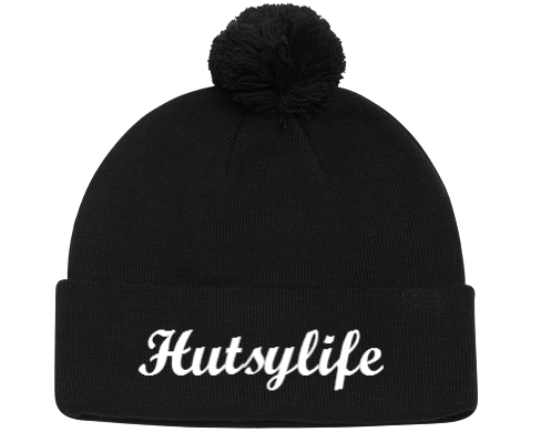 Classic Hutsylife Pom Knit Black Beanie - Hutsylife