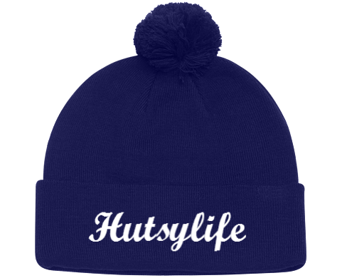 Classic Hutsylife Navy Blue Pom Knit Beanie - Hutsylife